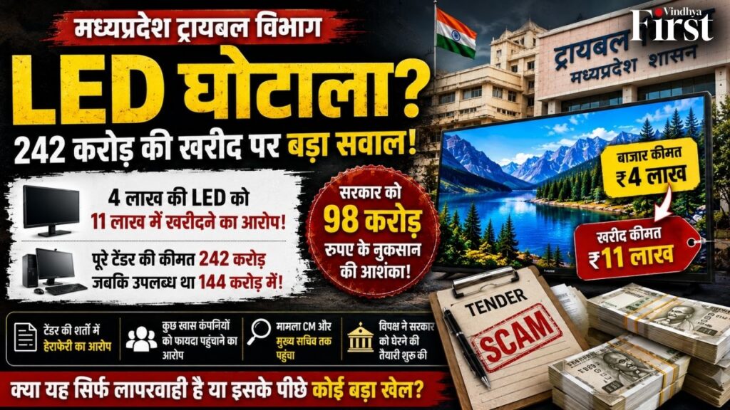 4 लाख की LED को 11 लाख में खरीदने का आरोप! मध्यप्रदेश ट्रायबल विभाग के 242 करोड़ के टेंडर पर उठे बड़े सवाल। क्या सरकारी खरीद में हुआ बड़ा खेल? अब मामला पहुंचा CM और मुख्य सचिव तक!